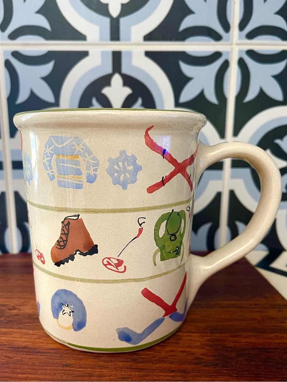 STARBUCKS Hand Painted HUNGARY Winter Ski Theme Ceramic Coffee Mug ARTIST SIGNED